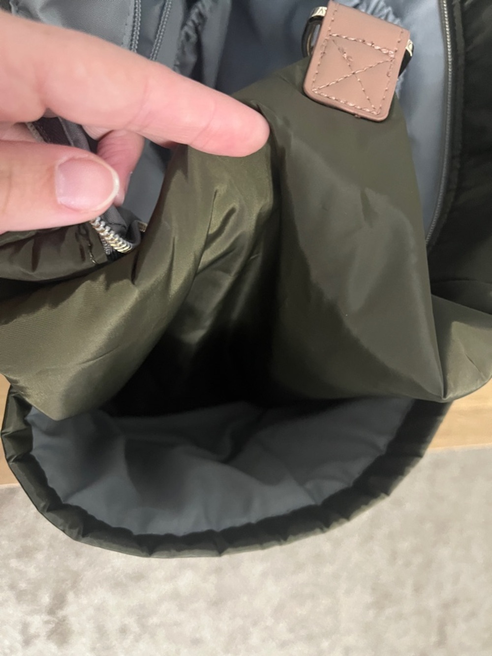 Skip Hop - Olive Green Quilted Baby Diaper Bag with Tan Accents - Picture 7 of 10